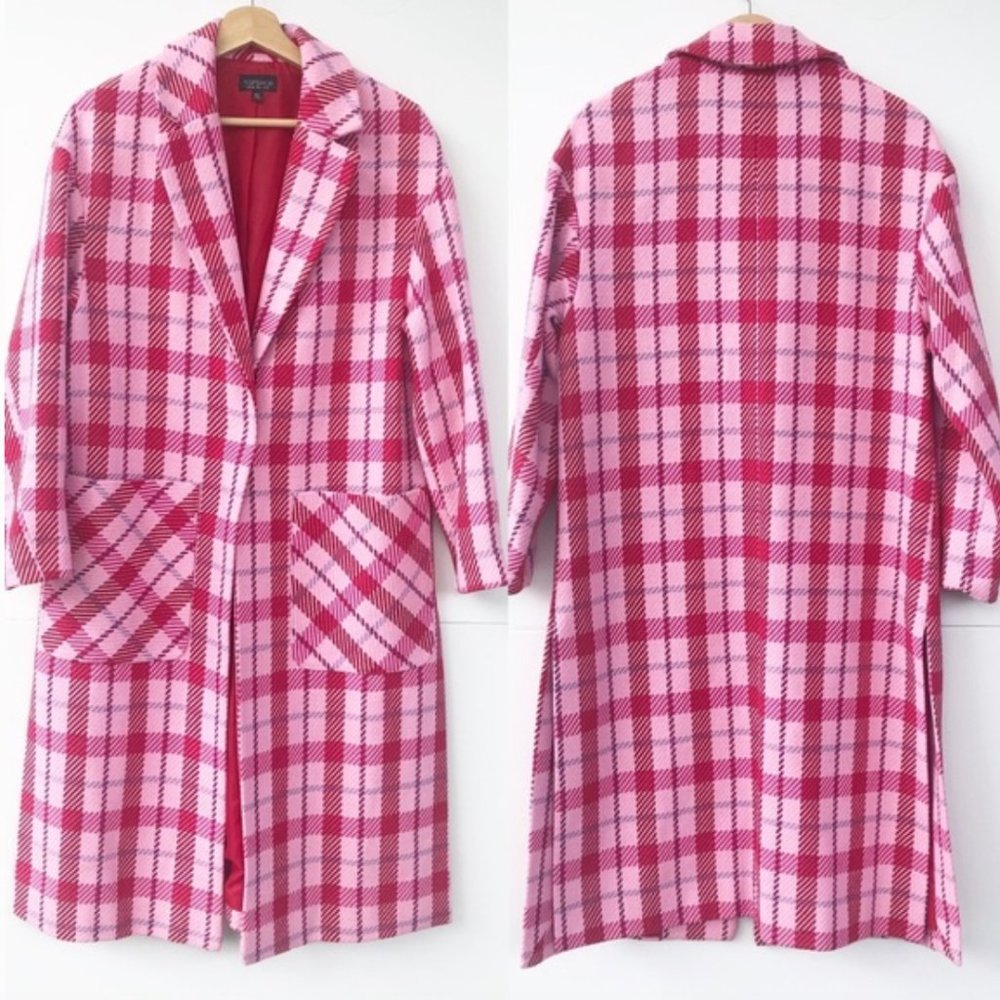 TOPSHOP Suzy Check Plaid Pink Side Split Jacket - Picture 3 of 10